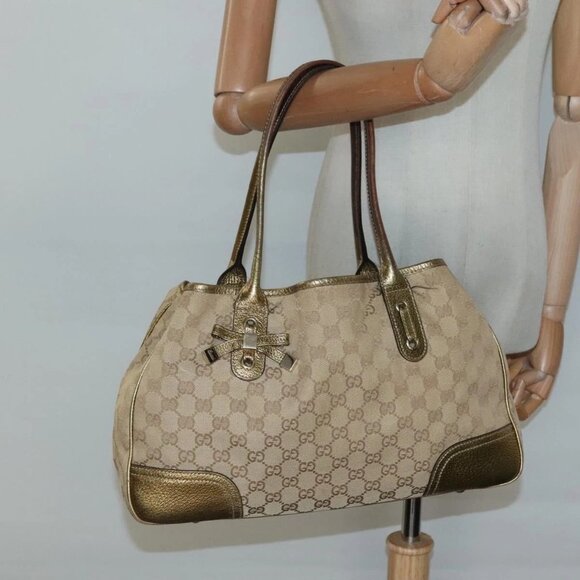 GUCCI GG Canvas Hand Bag Beige Gold 163805 Auth 135061 - Picture 15 of 16